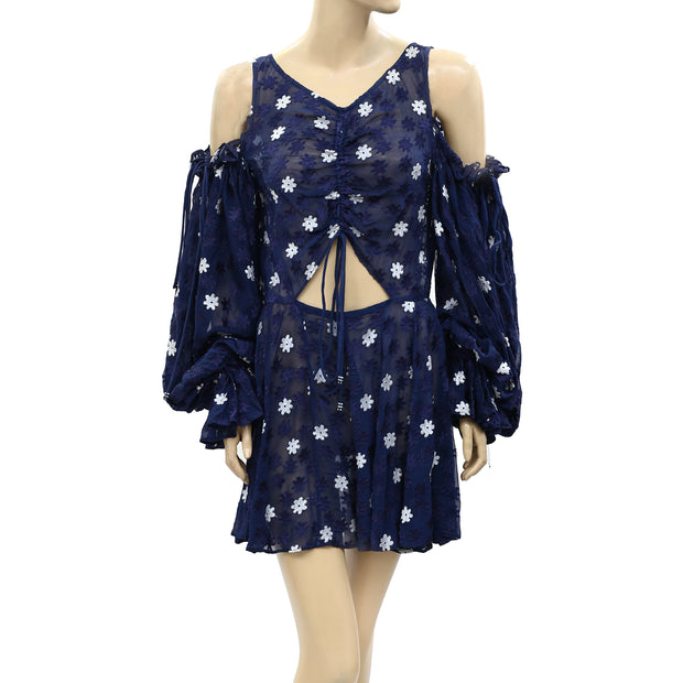 Free People Floral Embroidered Ruched Romper Dress S