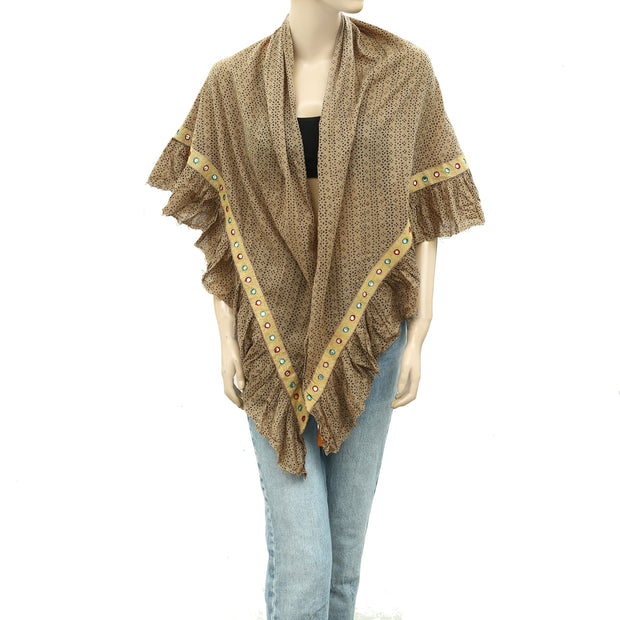 Ewa I Walla Mirror Embroidered Ruffle Wrap Triangle Scarf