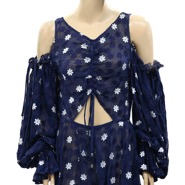 Free People Floral Embroidered Ruched Romper Dress S