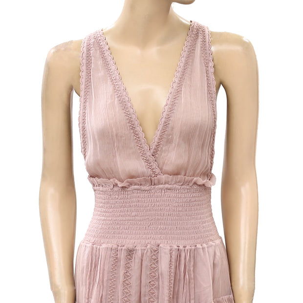 IRO Luster Embroidered Lace Ruffled Flared Mini Dress