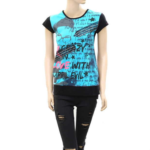 Desigual Printed Sequin Embellished Blouse Top T-Shirt XS