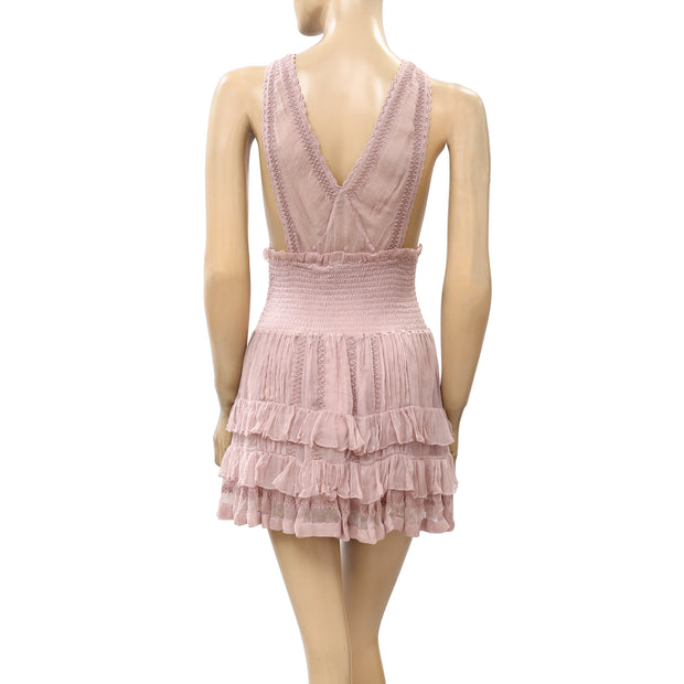 IRO Luster Embroidered Lace Ruffled Flared Mini Dress