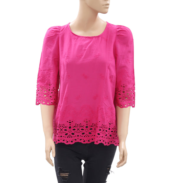 Tintoretto Floral Eyelet Embroidered Blouse Top M