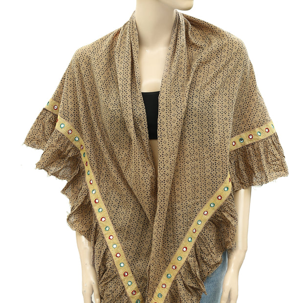 Ewa I Walla Mirror Embroidered Ruffle Wrap Triangle Scarf