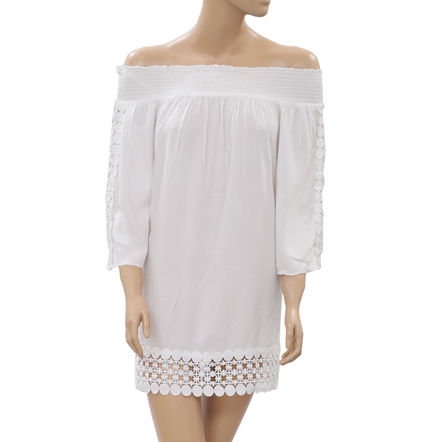 Blue Island Crochet Lace Tunic Glam Dress S