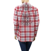Odd Molly Anthropologie Embroidered Plaid Shirt Tunic Top