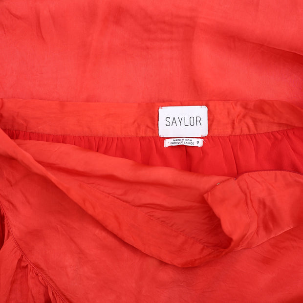 Saylor Amira Cutout Asymmetric Ruffle High Waisted Midi Skirt