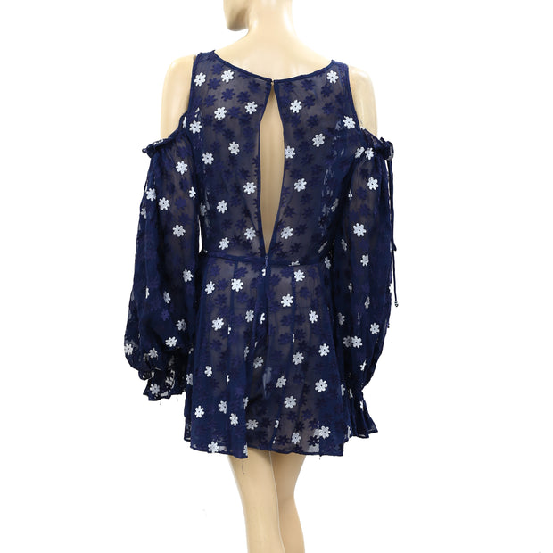 Free People Floral Embroidered Ruched Romper Dress S