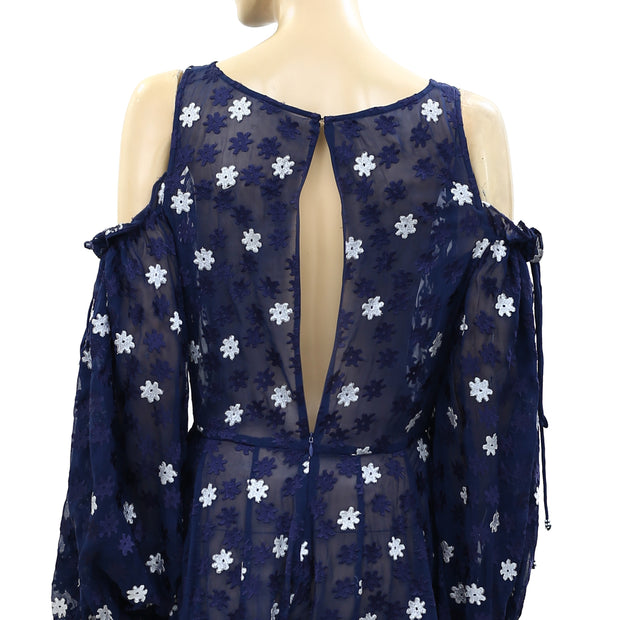 Free People Floral Embroidered Ruched Romper Dress S