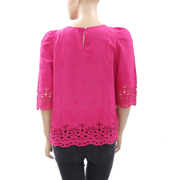 Tintoretto Floral Eyelet Embroidered Blouse Top M