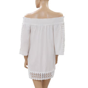 Blue Island Crochet Lace Tunic Glam Dress S