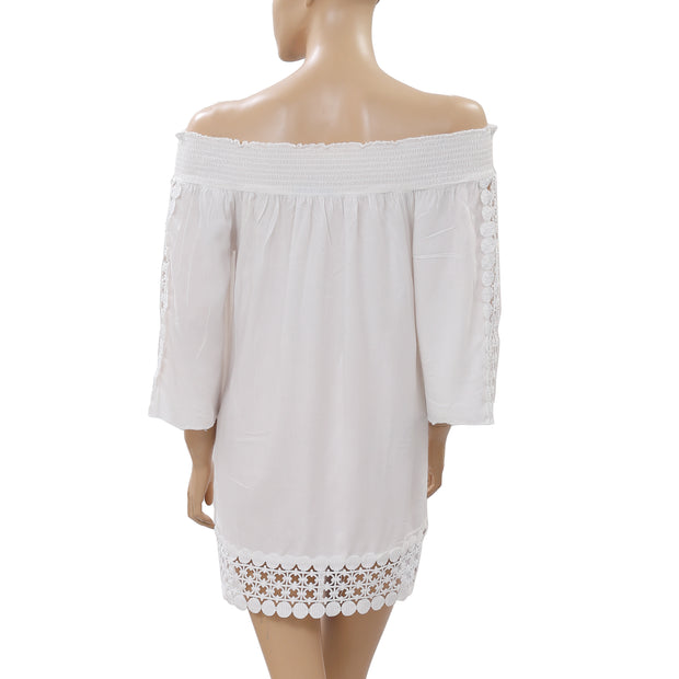 Blue Island Crochet Lace Tunic Glam Dress S