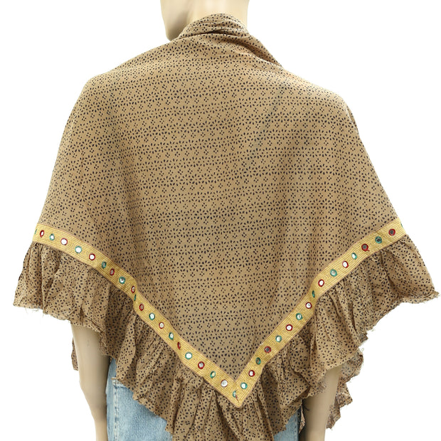 Ewa I Walla Mirror Embroidered Ruffle Wrap Triangle Scarf