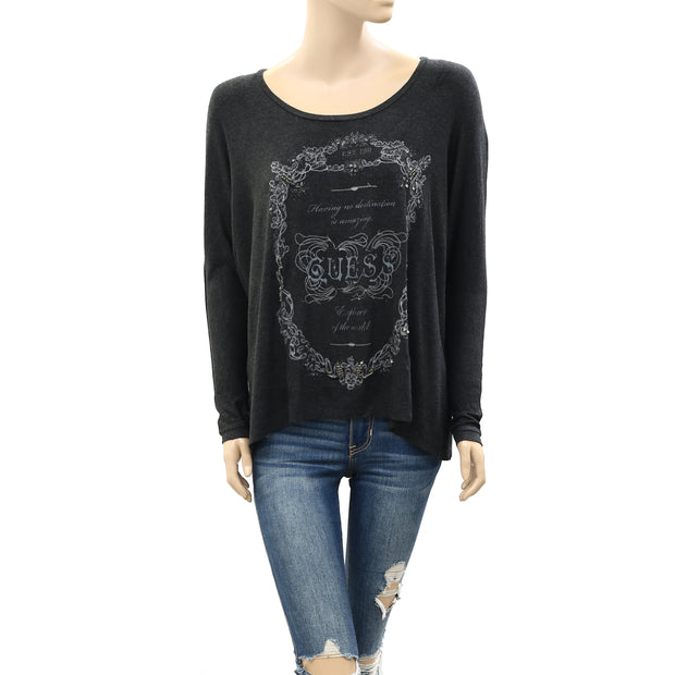 Guess Printed Sequin Embroidered Blouse T-Shirt Top XS