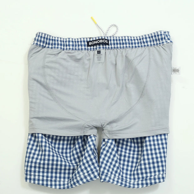 Bonobos Blue And White Gingham Print Swim Shorts XS