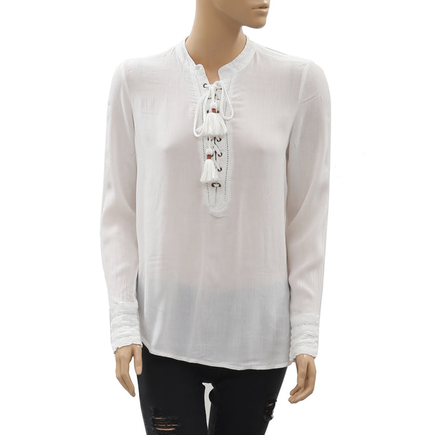 JACHS Girlfriend Lace Up Boho Blouse Top S