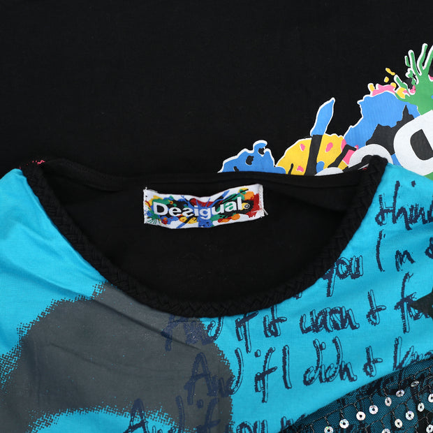 Desigual Printed Sequin Embellished Blouse Top T-Shirt XS