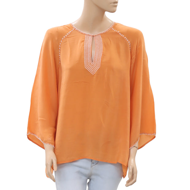 Saivana Anthropologie Embroidered Orange Tunic Top