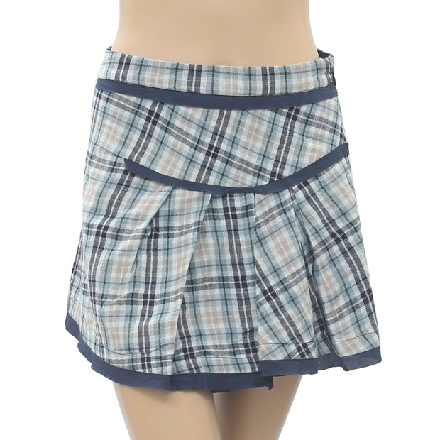 Free People Plaid & Check Printed Mini Skirt S