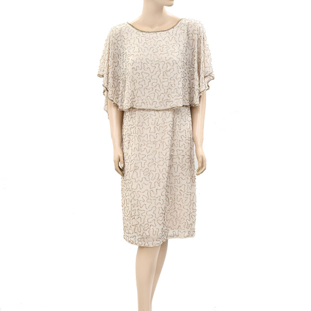 Monsoon Azalea Cape Gold Bead Embellished Nude Dress S
