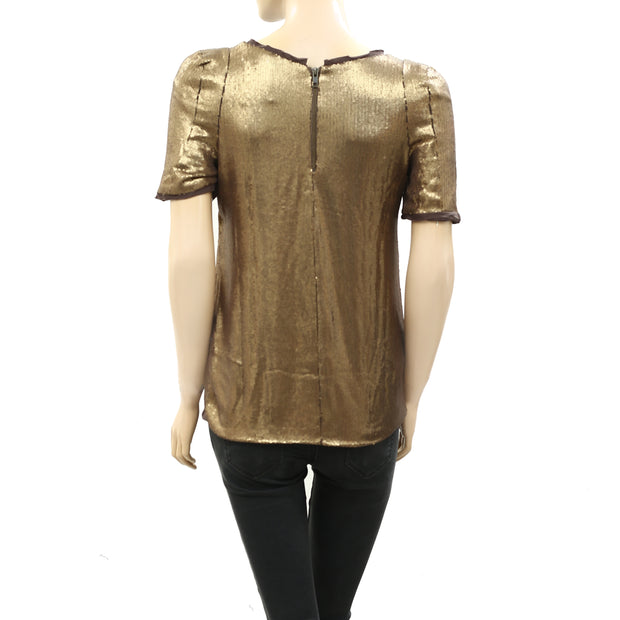 I Code By IKKS Sequins Embellished Golden Blouse Top XS