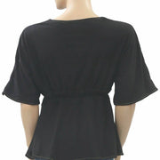 Caite Anthropologie Floral Embroidered Blouse Top Black  S