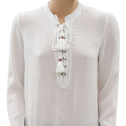 JACHS Girlfriend Lace Up Boho Blouse Top S