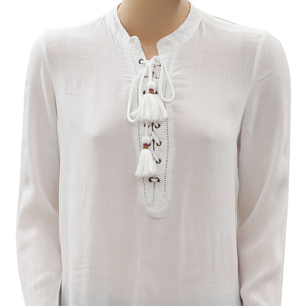 JACHS Girlfriend Lace Up Boho Blouse Top S
