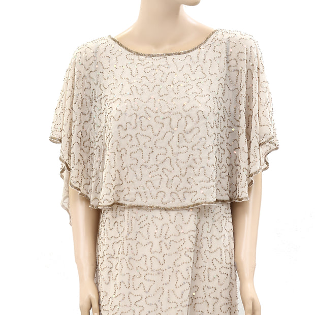 Monsoon Azalea Cape Gold Bead Embellished Nude Dress S