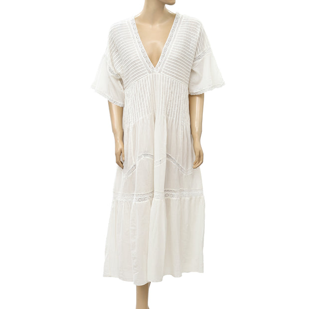 FRYE x Anthropologie Pintuck Ivory Lace Midi Dress