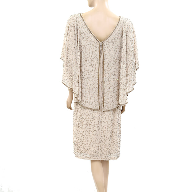 Monsoon Azalea Cape Gold Bead Embellished Nude Dress S