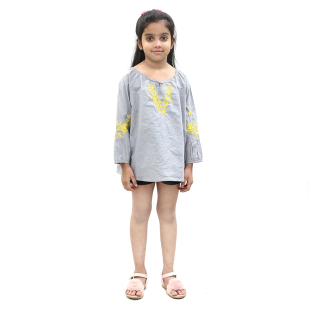 White Chocolate Kids Girls Floral Embroidered Top 10-12 Years