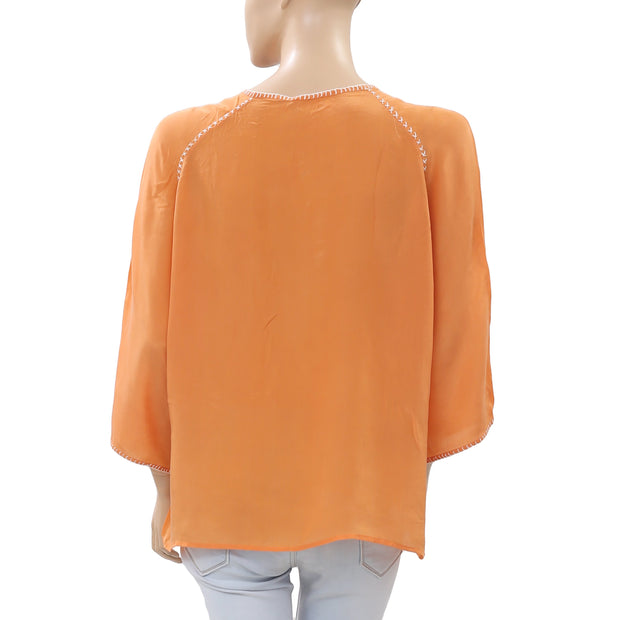 Saivana Anthropologie Embroidered Tunic Top Orange L