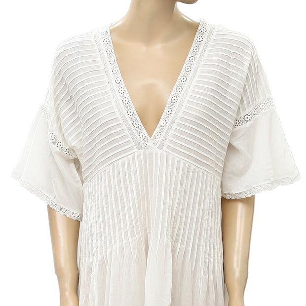 FRYE x Anthropologie Pintuck Ivory Lace Midi Dress