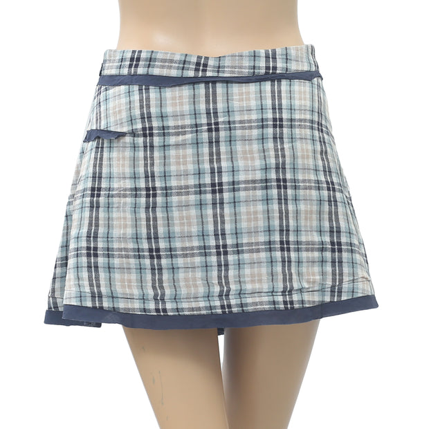 Free People Plaid & Check Printed Mini Skirt S