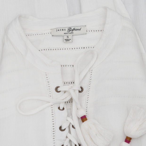 JACHS Girlfriend Lace Up Boho Blouse Top S