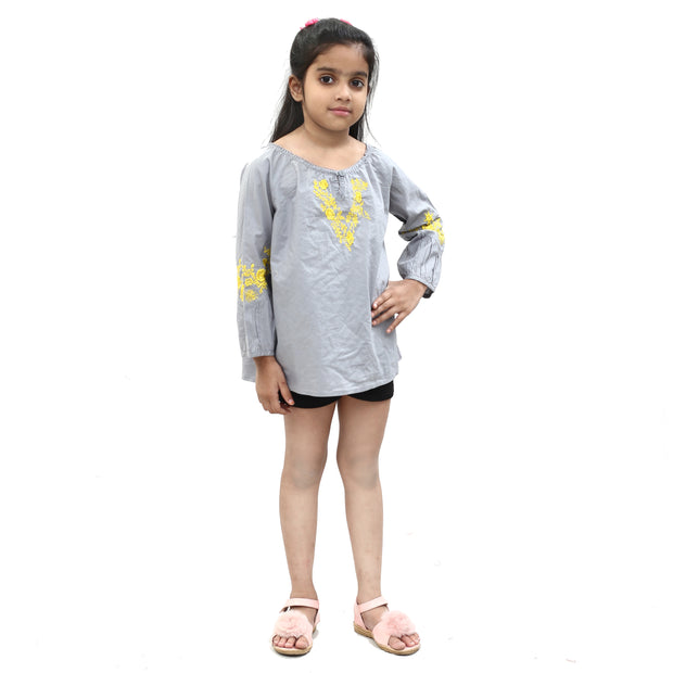 White Chocolate Kids Girls Floral Embroidered Top 10-12 Years