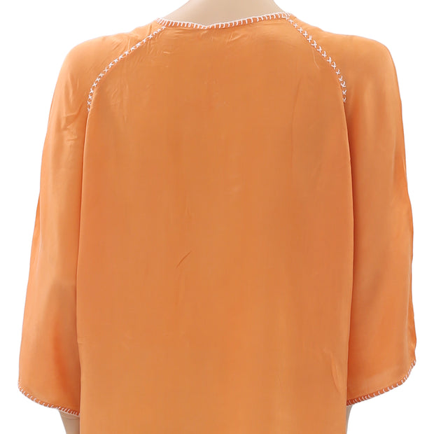 Saivana Anthropologie Embroidered Orange Tunic Top