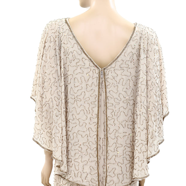 Monsoon Azalea Cape Gold Bead Embellished Nude Dress S