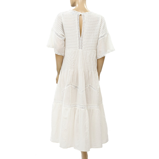FRYE x Anthropologie Pintuck Ivory Lace Midi Dress