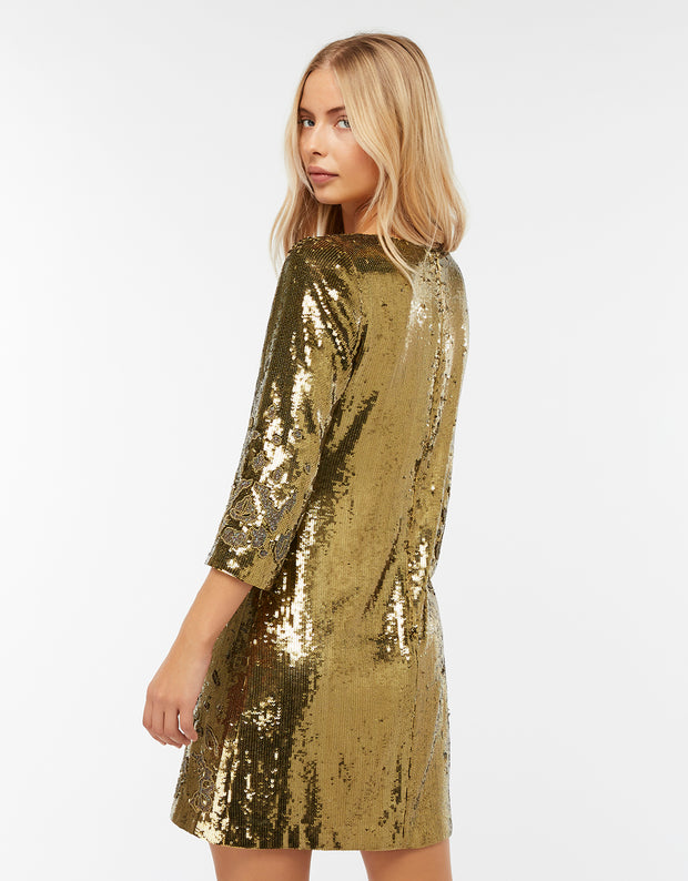 Monsoon Limited Edition Sheryl Sequin Gold Mini Dress