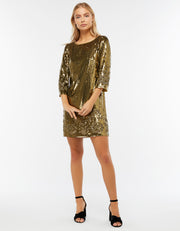 Monsoon Limited Edition Sheryl Sequin Gold Mini Dress