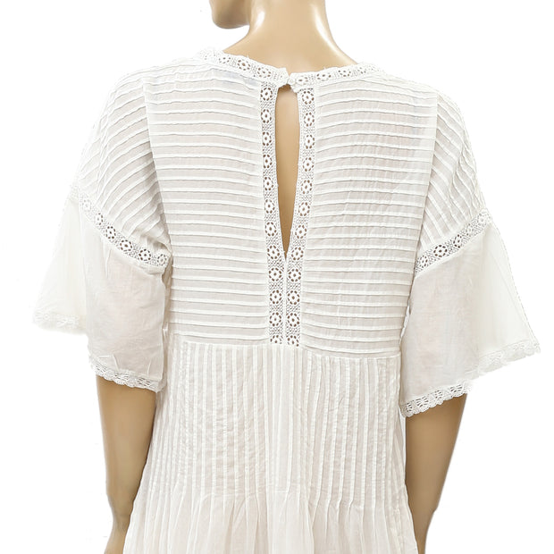 FRYE x Anthropologie Pintuck Ivory Lace Midi Dress
