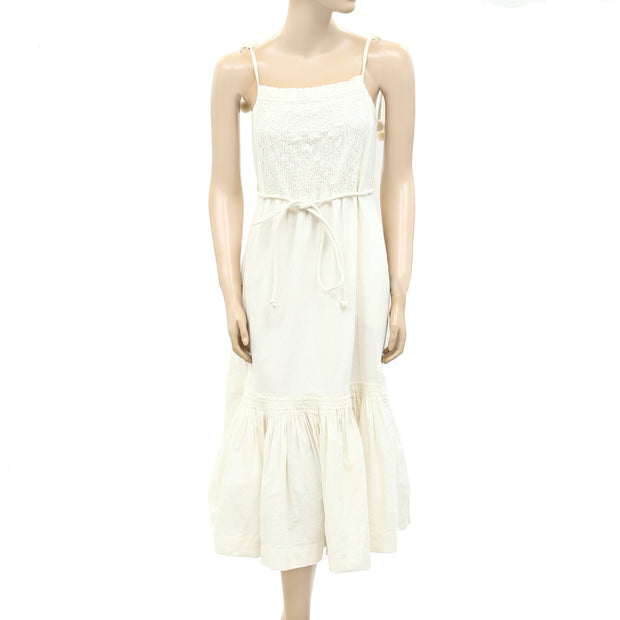 Sea New York Willa Smocked Pleated Cotton-Poplin Midi Dress XS