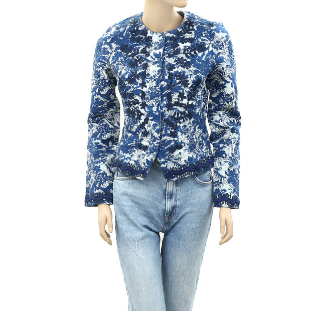 Sezane Printed Floral Embroidered Jacket Blazer Top S