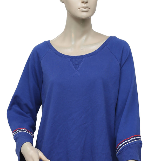 Lucky Lotus Embroidered Sweater Tunic Top L