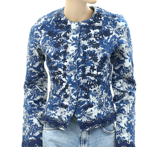 Sezane Printed Floral Embroidered Jacket Blazer Top S