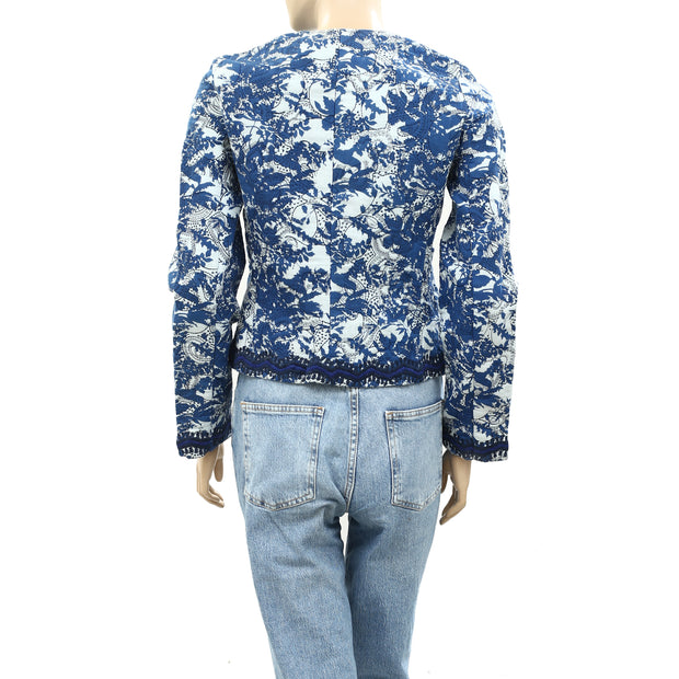 Sezane Printed Floral Embroidered Jacket Blazer Top S
