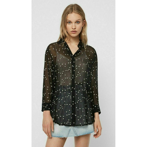 ALL SAINTS Mariana Hearts Embroidered Shirt Top