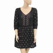 Staring at Stars Embroidered Black Babydoll Mini Dress S
